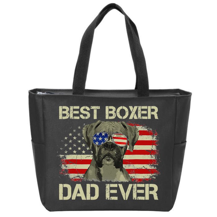 Retro Best Boxer Dad Ever US Flag Dog Lover Fathers Day Zip Tote Bag