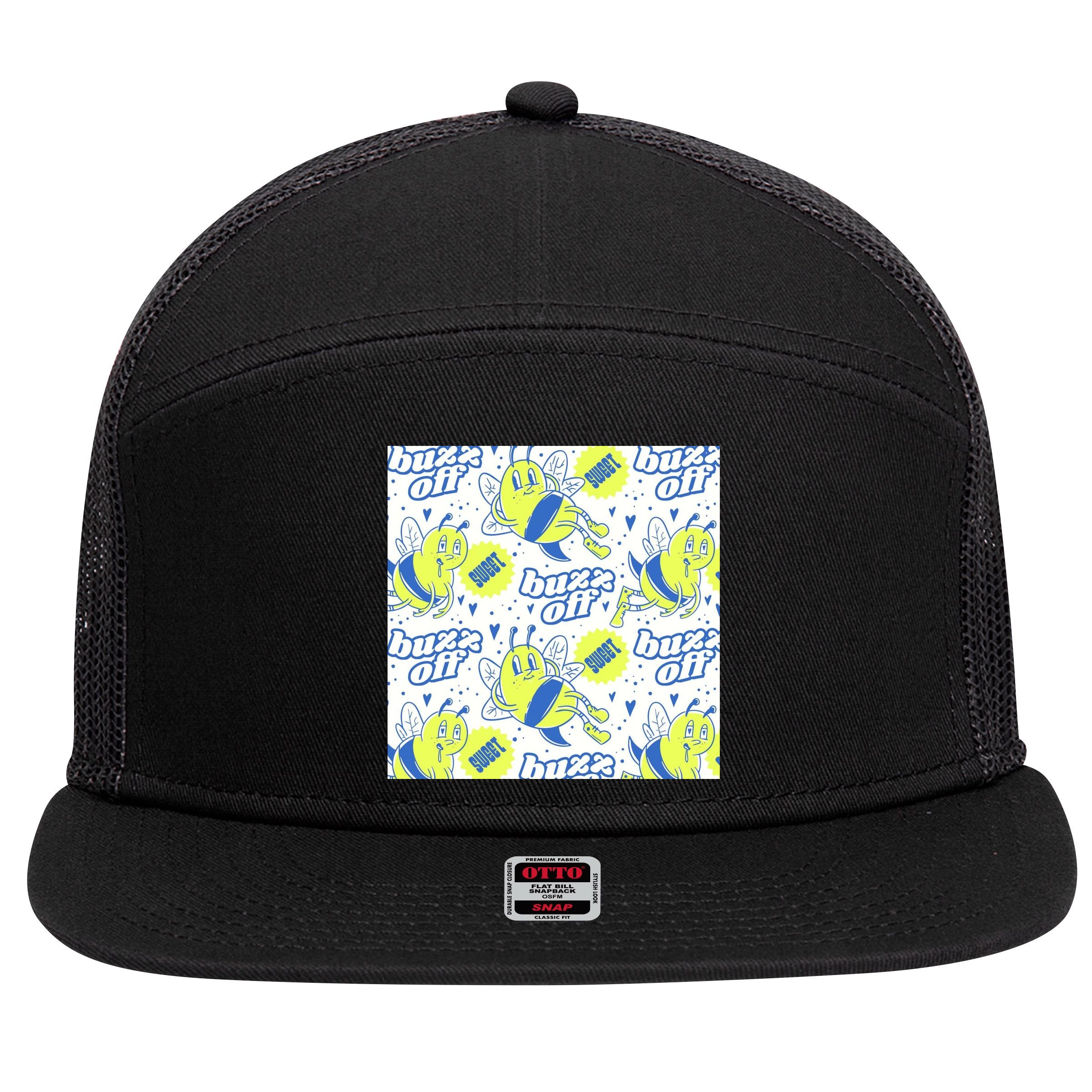 Retro Bee Buzz Off Cartoon 7 Panel Mesh Trucker Snapback Hat