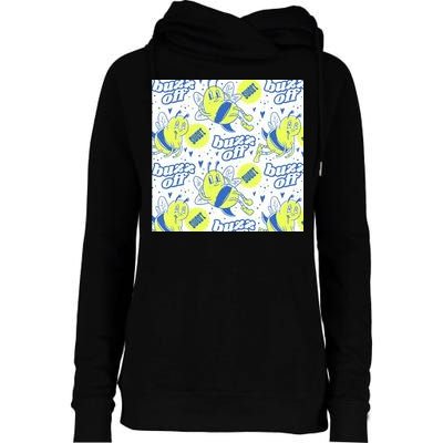 Retro Bee Buzz Off Cartoon Womens Funnel Neck Pullover Hood