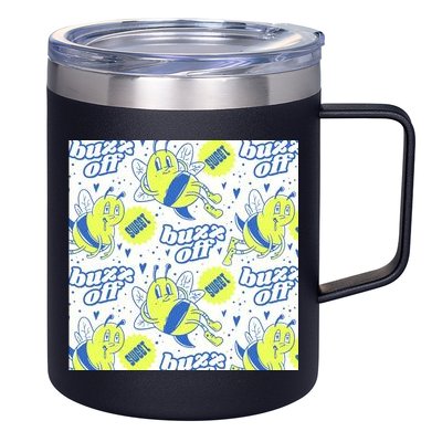 Retro Bee Buzz Off Cartoon 12oz Stainless Steel Coffee Mug
