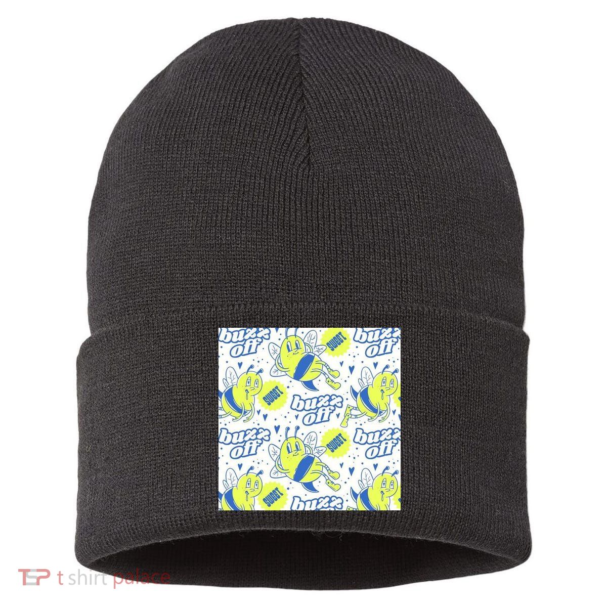 Retro Bee Buzz Off Cartoon Sustainable Knit Beanie
