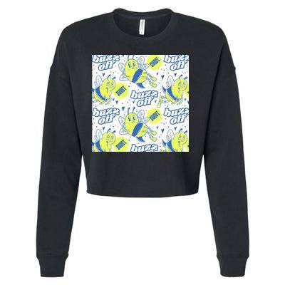 Retro Bee Buzz Off Cartoon Cropped Pullover Crew