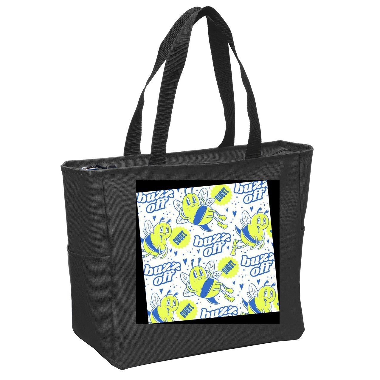 Retro Bee Buzz Off Cartoon Zip Tote Bag