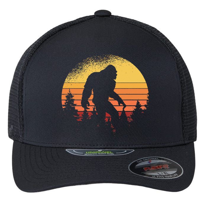 Retro Bigfoot Believer Silhouette Sasquatch Hide And Seek Flexfit Unipanel Trucker Cap