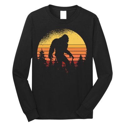 Retro Bigfoot Believer Silhouette Sasquatch Hide And Seek Long Sleeve Shirt