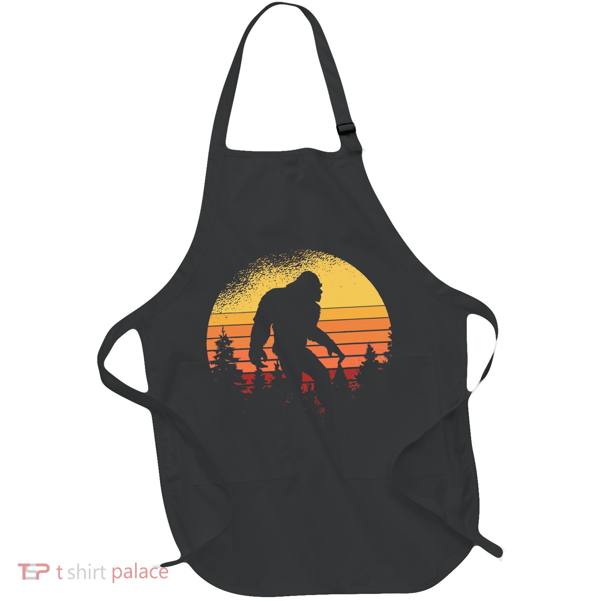 Retro Bigfoot Believer Silhouette Sasquatch Hide And Seek Apron
