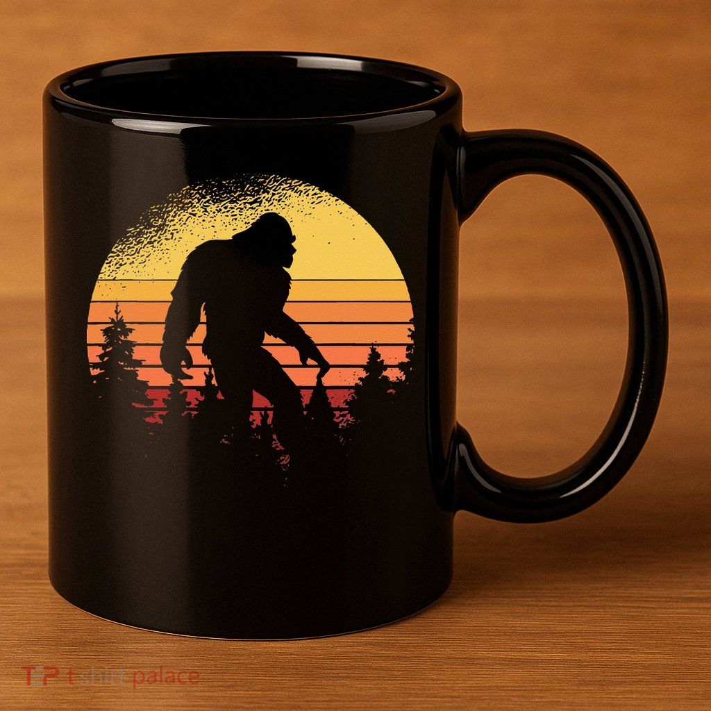 Retro Bigfoot Believer Silhouette Sasquatch Hide And Seek 11oz C Handle Ceramic Mug