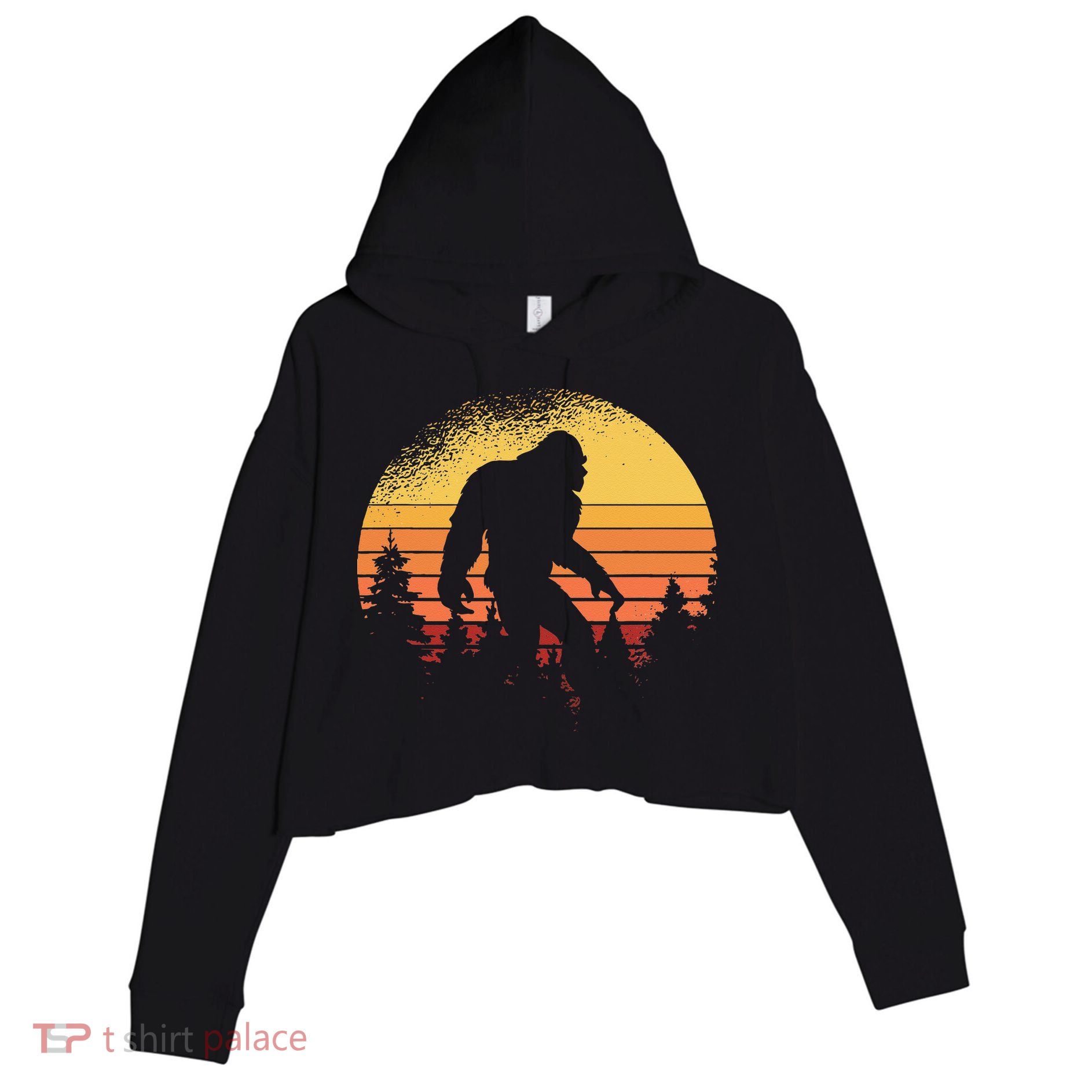 Retro Bigfoot Believer Silhouette Sasquatch Hide And Seek Crop Fleece Hoodie