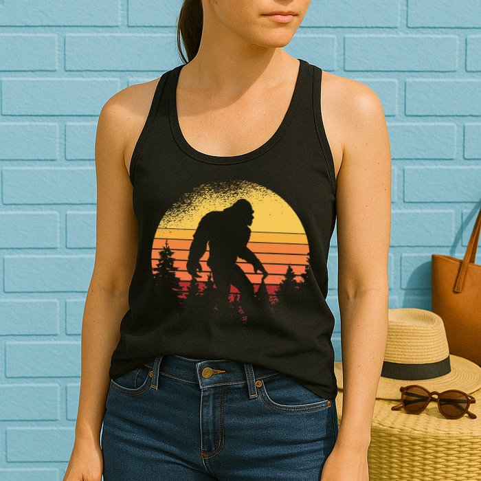 Retro Bigfoot Believer Silhouette Sasquatch Hide And Seek Womens Tank Top