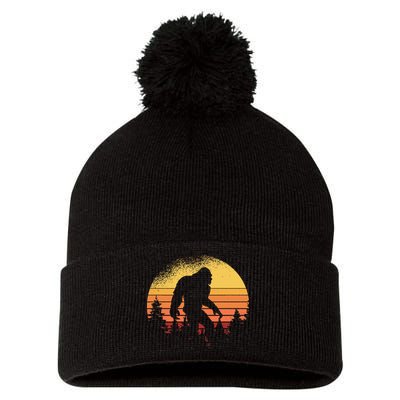 Retro Bigfoot Believer Silhouette Sasquatch Hide And Seek Pom Pom 12in Knit Beanie