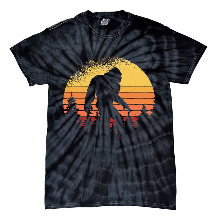 Retro Bigfoot Believer Silhouette Sasquatch Hide And Seek Tie-Dye T-Shirt