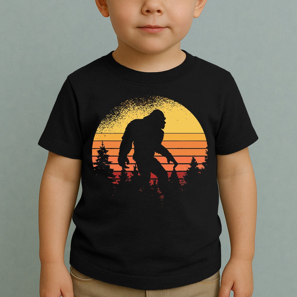 Retro Bigfoot Believer Silhouette Sasquatch Hide And Seek Toddler T-Shirt