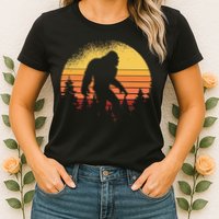 Retro Bigfoot Believer Silhouette Sasquatch Hide And Seek Womens T-Shirt