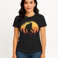 Retro Bigfoot Believer Silhouette Sasquatch Hide And Seek Womens T-Shirt