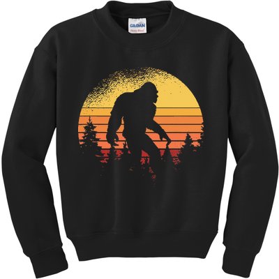 Retro Bigfoot Believer Silhouette Sasquatch Hide And Seek Kids Sweatshirt