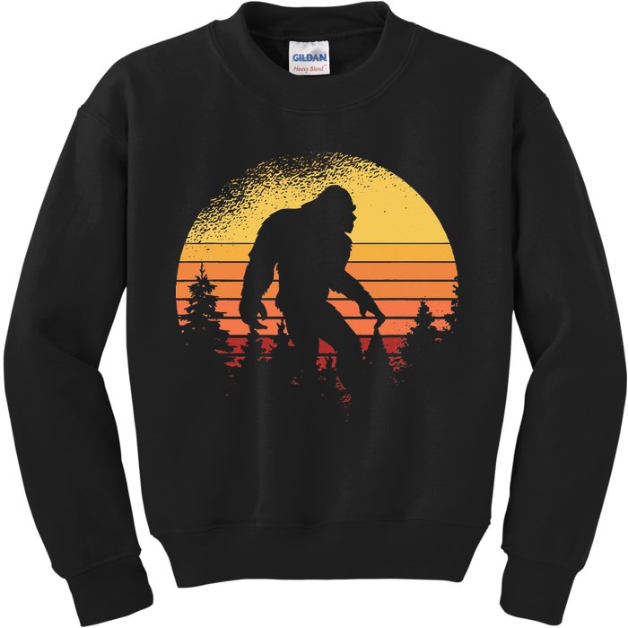 Retro Bigfoot Believer Silhouette Sasquatch Hide And Seek Kids Sweatshirt