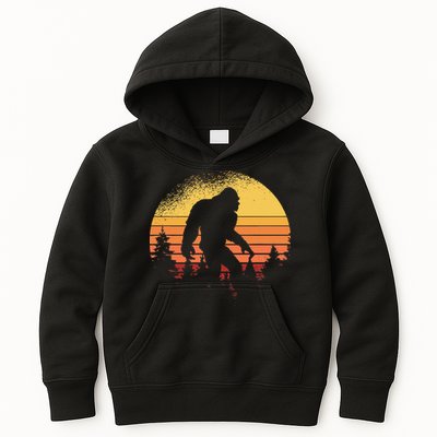 Retro Bigfoot Believer Silhouette Sasquatch Hide And Seek Kids Hoodie