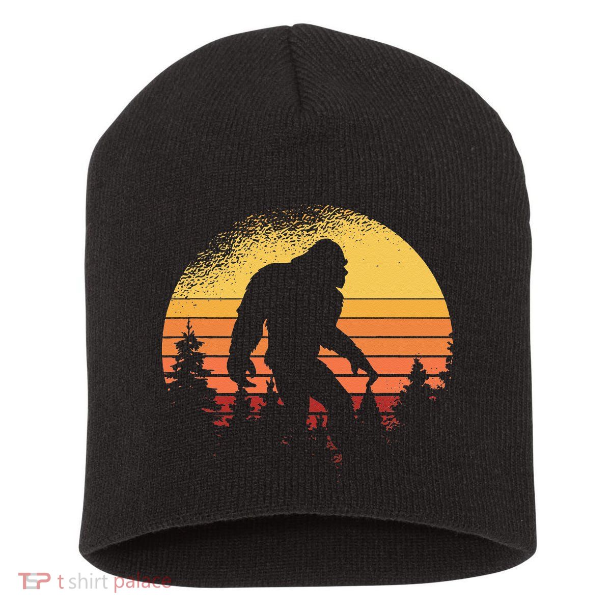 Retro Bigfoot Believer Silhouette Sasquatch Hide And Seek Short Acrylic Beanie