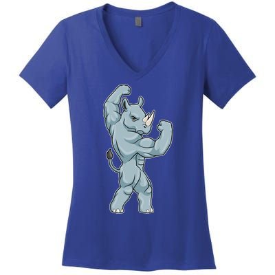 Rhino Bodybuilder Bodybuilding Sports Gift Women's V-Neck T-Shirt
