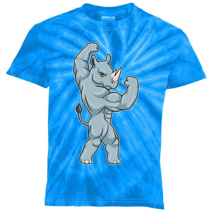 Rhino Bodybuilder Bodybuilding Sports Gift Kids Tie-Dye T-Shirt