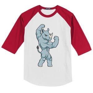 Rhino Bodybuilder Bodybuilding Sports Gift Kids Colorblock Raglan Jersey