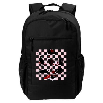 Retro Bretro Black Cat Playlack Cat Playing Heart Valentines Day Cat Kitty Lover Daily Commute Backpack