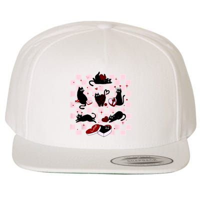 Retro Bretro Black Cat Playlack Cat Playing Heart Valentines Day Cat Kitty Lover Wool Snapback Cap