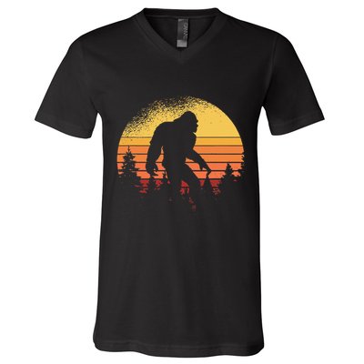 Retro Bigfoot Believer Silhouette Sasquatch Hide And Seek V-Neck T-Shirt