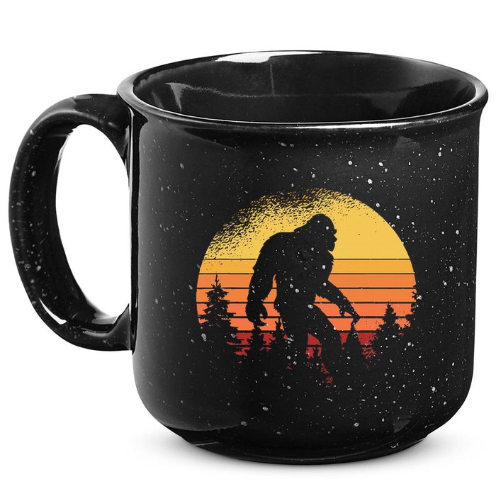 Retro Bigfoot Believer Silhouette Sasquatch Hide And Seek 15oz Campfire Ceramic Mug