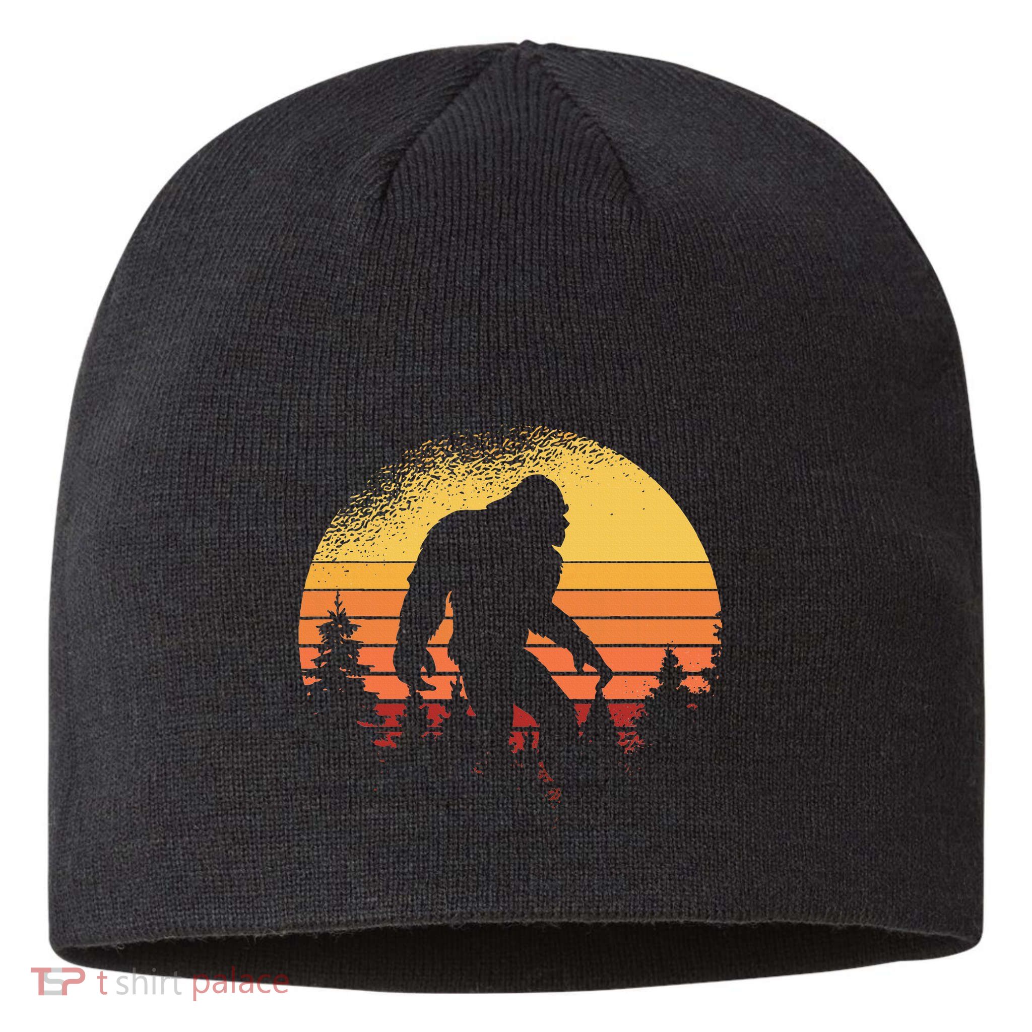Retro Bigfoot Believer Silhouette Sasquatch Hide And Seek Sustainable Beanie