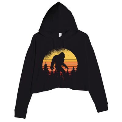 Retro Bigfoot Believer Silhouette Sasquatch Hide And Seek Crop Fleece Hoodie