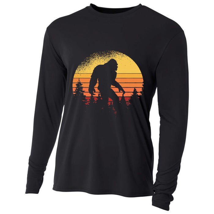 Retro Bigfoot Believer Silhouette Sasquatch Hide And Seek Cooling Performance Long Sleeve Crew