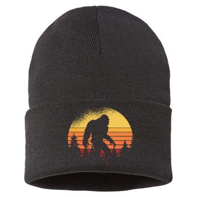 Retro Bigfoot Believer Silhouette Sasquatch Hide And Seek Sustainable Knit Beanie