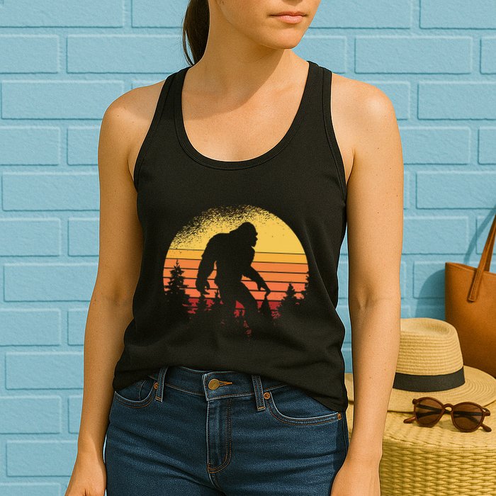 Retro Bigfoot Believer Silhouette Sasquatch Hide And Seek Womens Tank Top
