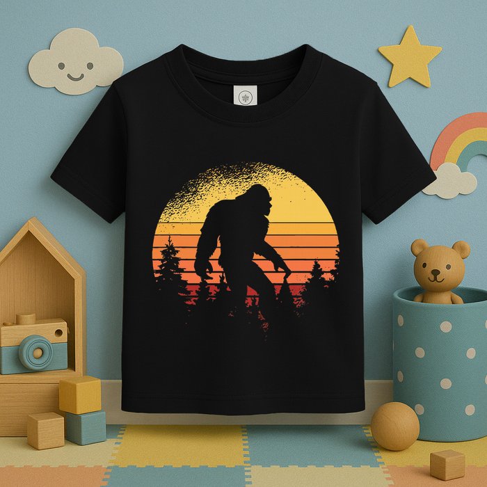 Retro Bigfoot Believer Silhouette Sasquatch Hide And Seek Toddler T-Shirt
