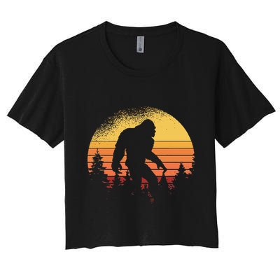 Retro Bigfoot Believer Silhouette Sasquatch Hide And Seek Crop Top
