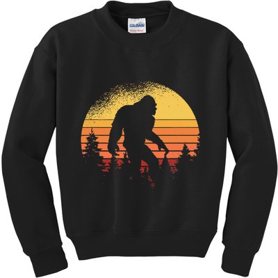 Retro Bigfoot Believer Silhouette Sasquatch Hide And Seek Kids Sweatshirt