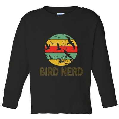 Retro Birding Bird Watching Nerd Funny Bird Watcher Toddler Long Sleeve Shirt