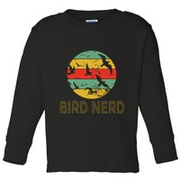 Retro Birding Bird Watching Nerd Funny Bird Watcher Toddler Long Sleeve Shirt