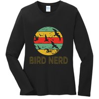 Retro Birding Bird Watching Nerd Funny Bird Watcher Ladies Long Sleeve Shirt