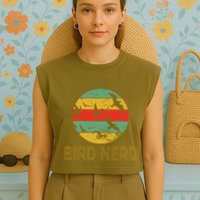 Retro Birding Bird Watching Nerd Funny Bird Watcher Garment-Dyed Women's Muscle Tee