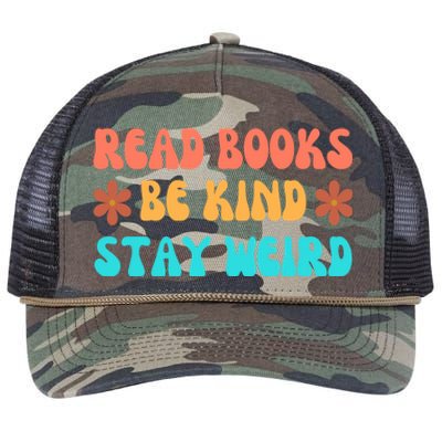 Read Books Be Kind Stay Weird Funny Book Lover Cool Gift Retro Rope Trucker Hat Cap