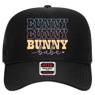 Retro Bunny Babe Easter Day High Crown Mesh Back Trucker Hat