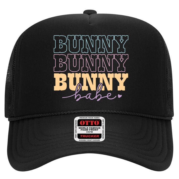 Retro Bunny Babe Easter Day High Crown Mesh Back Trucker Hat