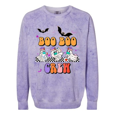 Retro Boo Boo Crew Ghost Hippie Halloween Trick Or Treat Pun Great Gift Colorblast Crewneck Sweatshirt