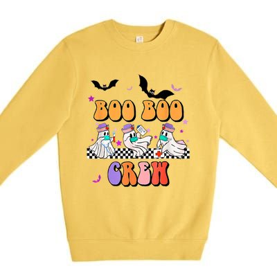 Retro Boo Boo Crew Ghost Hippie Halloween Trick Or Treat Pun Great Gift Premium Crewneck Sweatshirt