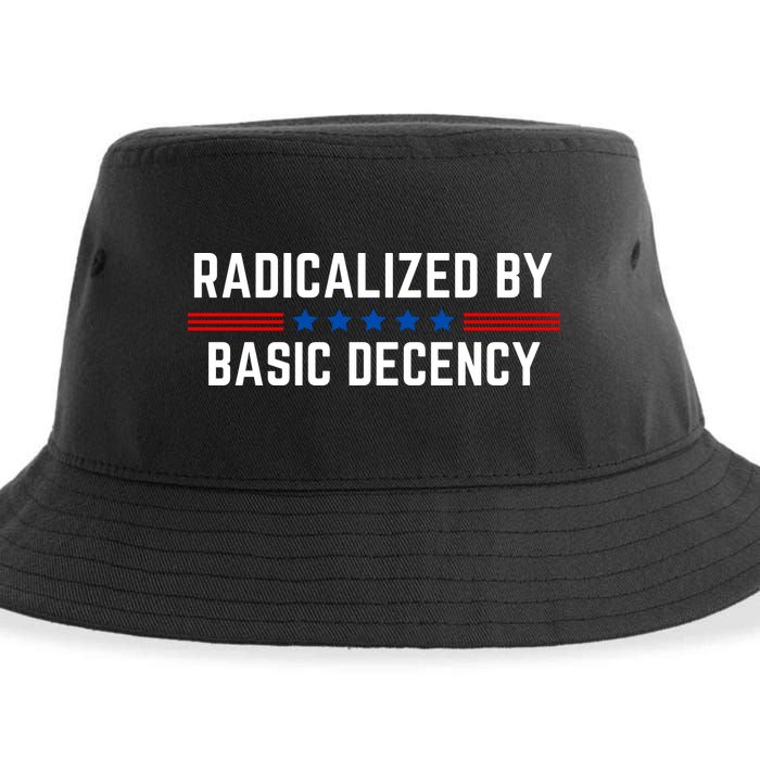 Radicalized By Basic Decency Funny Quote Sustainable Bucket Hat