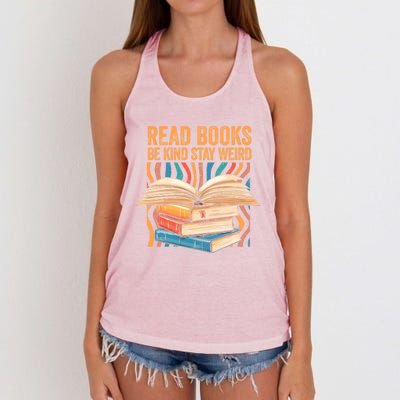 Read Books Be Kind Stay Weird Introver Bookish Bibliophile Gift Women's Knotted Racerback Tank