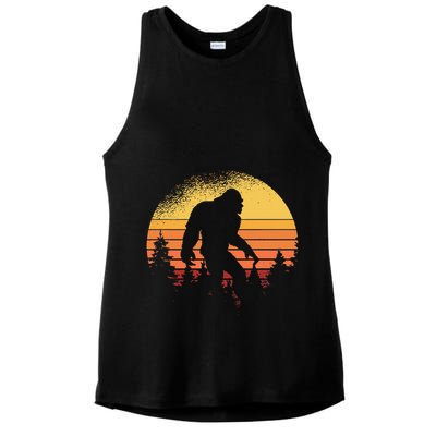 Retro Bigfoot Believer Silhouette Sasquatch Hide And Seek Ladies PosiCharge Tri-Blend Wicking Tank