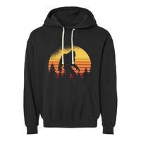 Retro Bigfoot Believer Silhouette Sasquatch Hide And Seek Garment-Dyed Fleece Hoodie